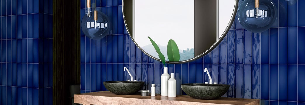 Borriana 3" x 12" Navy Wall Tiles in the Bathroom