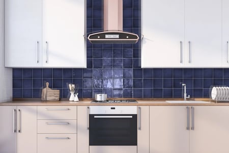 Borriana 5" x 5" Navy Wall Tiles on Colorful Kitchen Backsplash